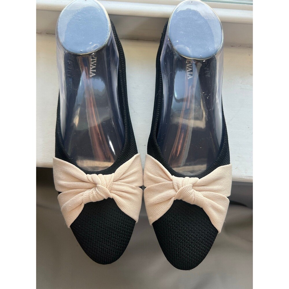 VIVAIA Bibi Almond Toe Knotted Bow Tie Flat Shoes in Black & Cream Women’s 38.5 - Picture 12 of 12